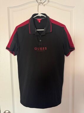 GUESS Black Polo with Red Shoulder Panels